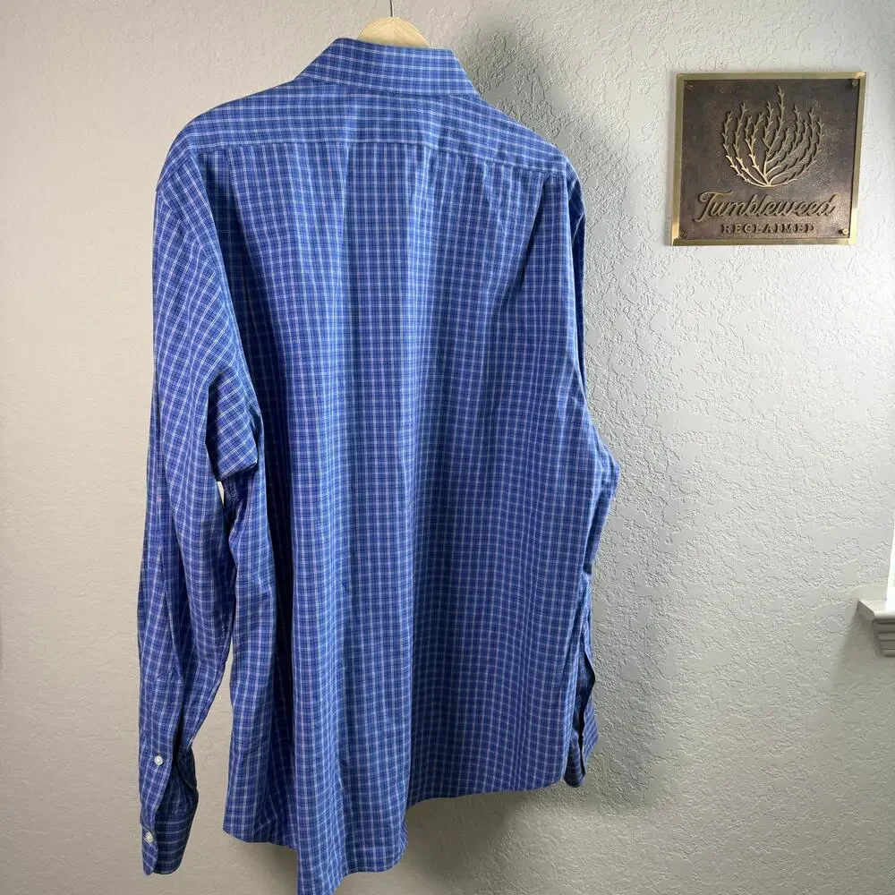 Men's‎ Polo Ralph Lauren Blue Plaid Button Down Long Sleeve Shirt Size 18 XXL